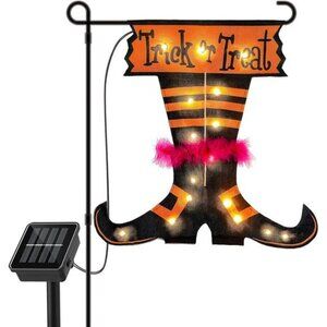 Halloween Trick Or Treat Garden Flag Solar Light w/o Flag Pole 16 Warm White LED